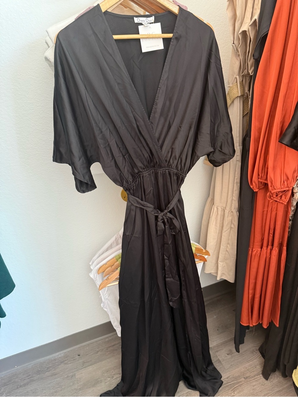 Black Wrap Maxi Dress with Side Slit - Picture 4 of 5